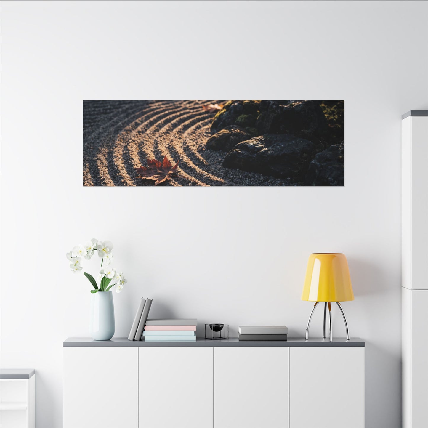 Rock Garden Moody Minimal Canvas Art | Bold Dark Japandi Art