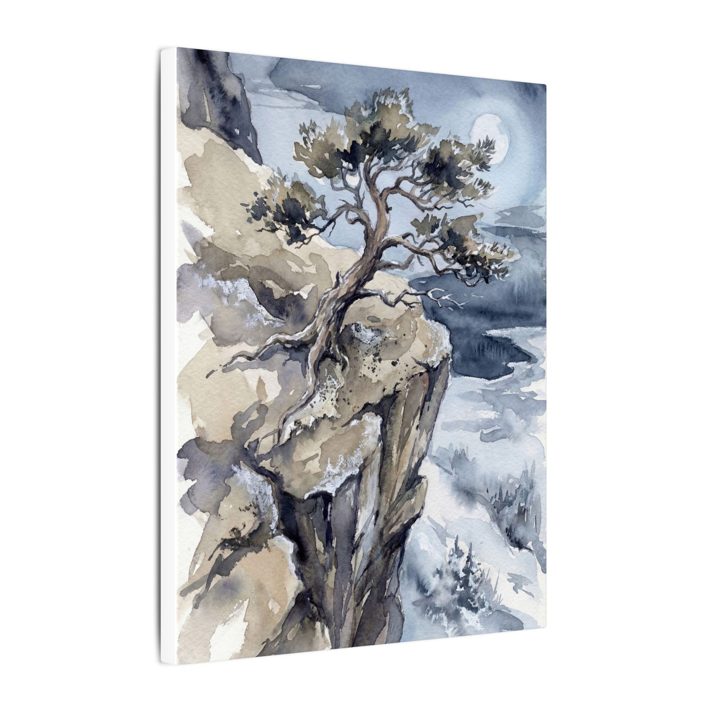 Pine Tree Canvas Art | Winter Japandi Watercolor Art