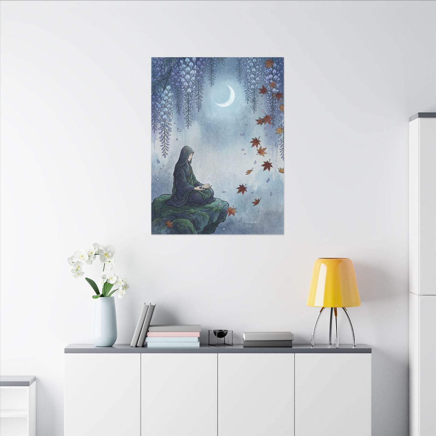 Zen Wisteria in Moonlight | Ukiyo E Inspired Canvas Art
