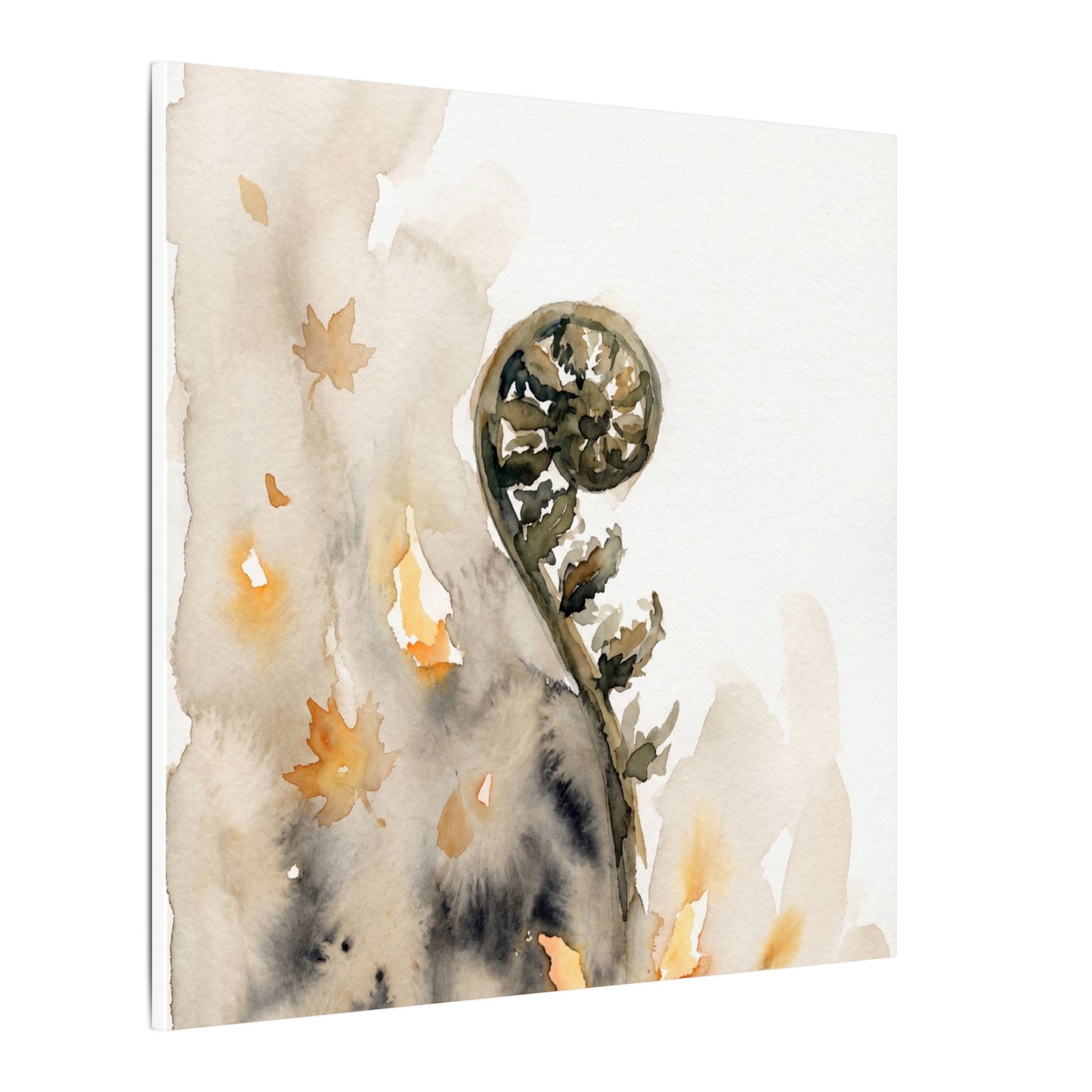Fern Unfurling Watercolor Canvas Art | Earthy Japandi Art