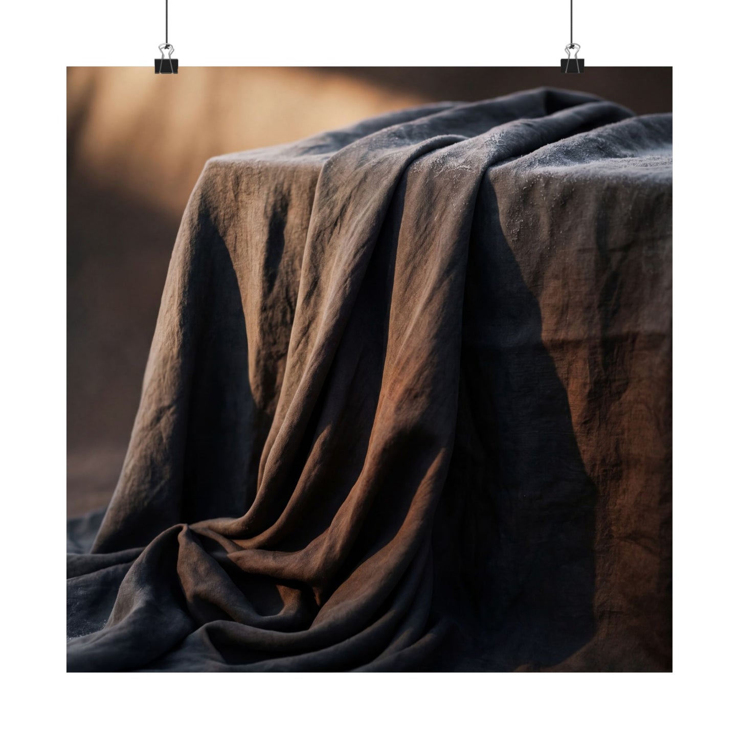 Dark Japandi Silk Drape in Golden Hour | Shadow Zen Wall Art Print