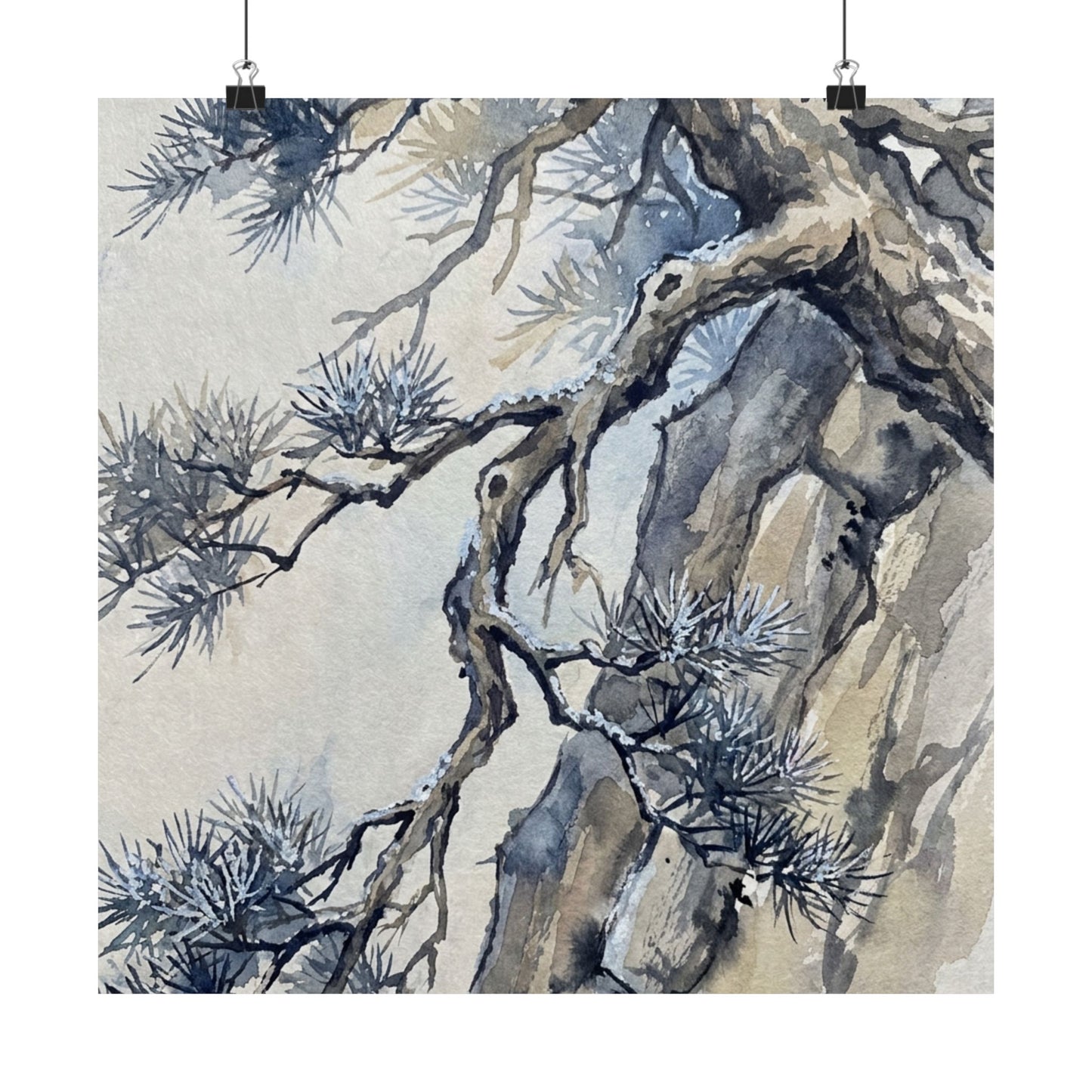 Seijaku Pine Tree Wall Art Print - Japandi Watercolor