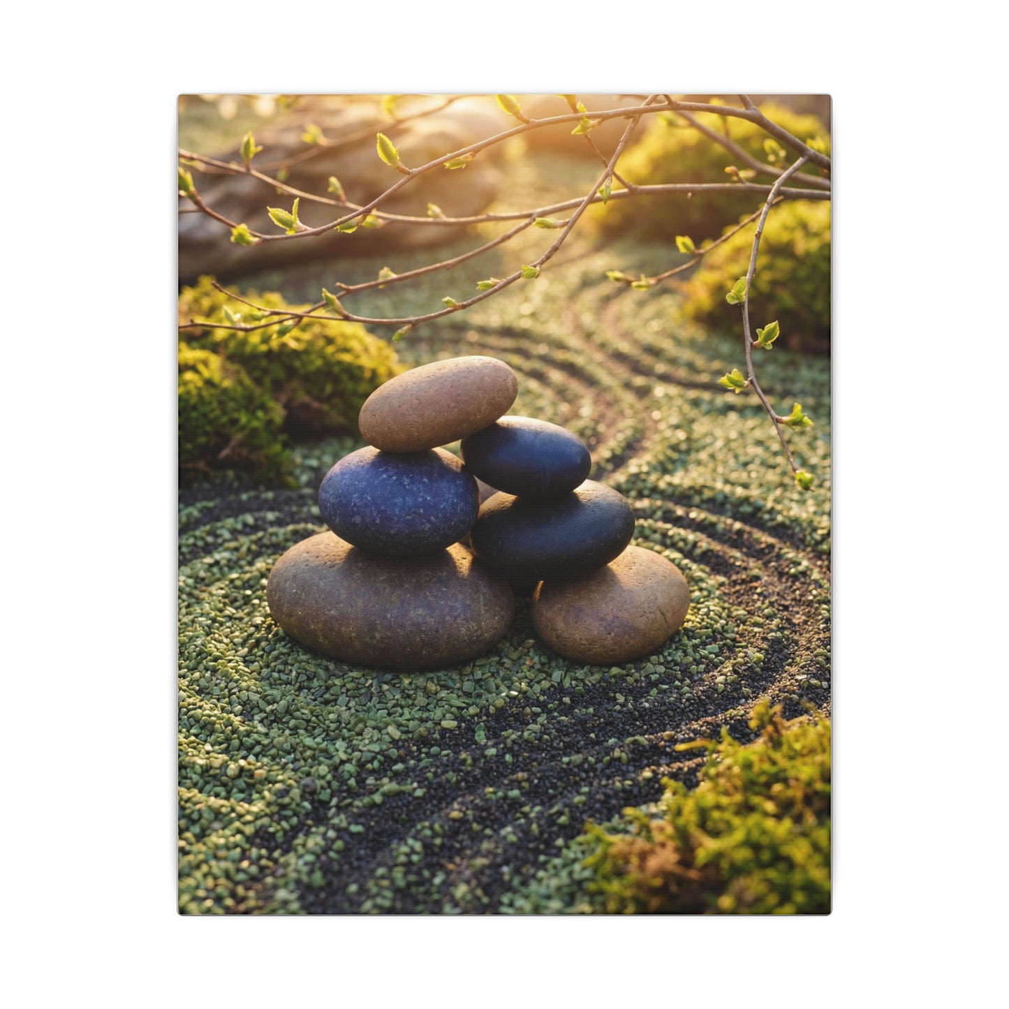 Zen River Stones in Golden Hour | Karesansui Canvas Art