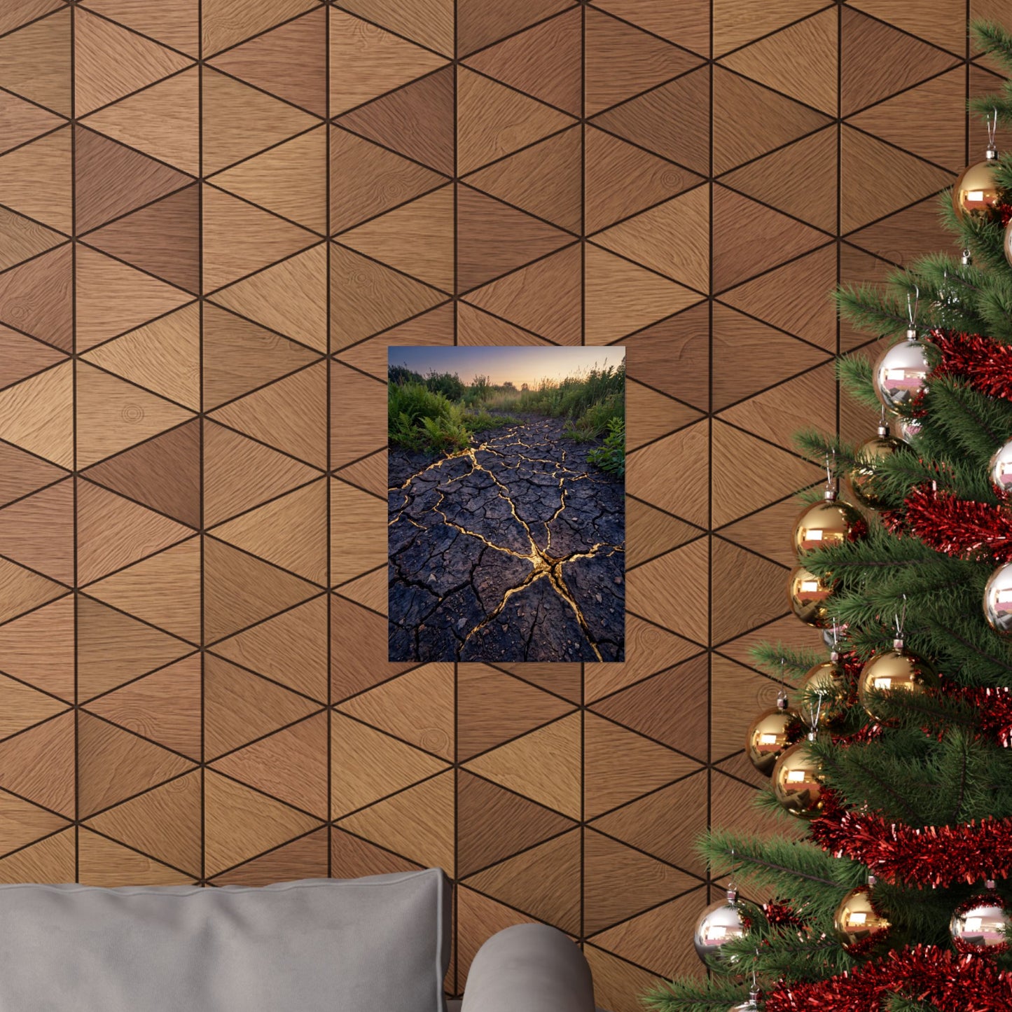 Cracked Earth Crackle Gold Wall Art Print | Beautiful Kintsugi Art
