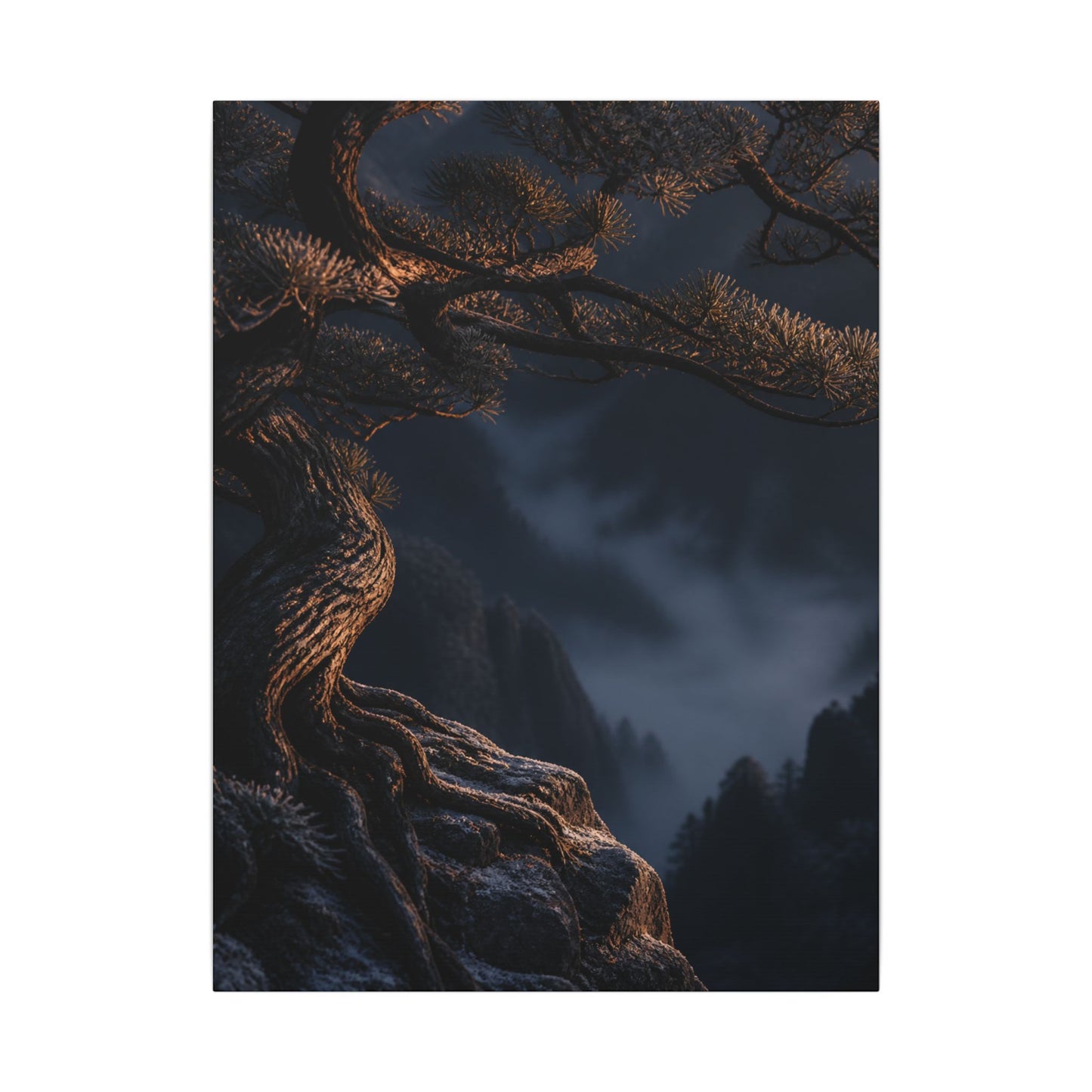 Bold Pine Tree Canvas Art - Shadow Zen Dark Japandi