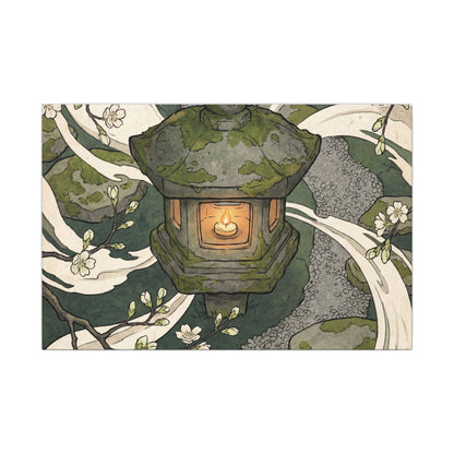 Zen Stone Lantern in Candlelight | Ukiyo E Inspired Canvas Art