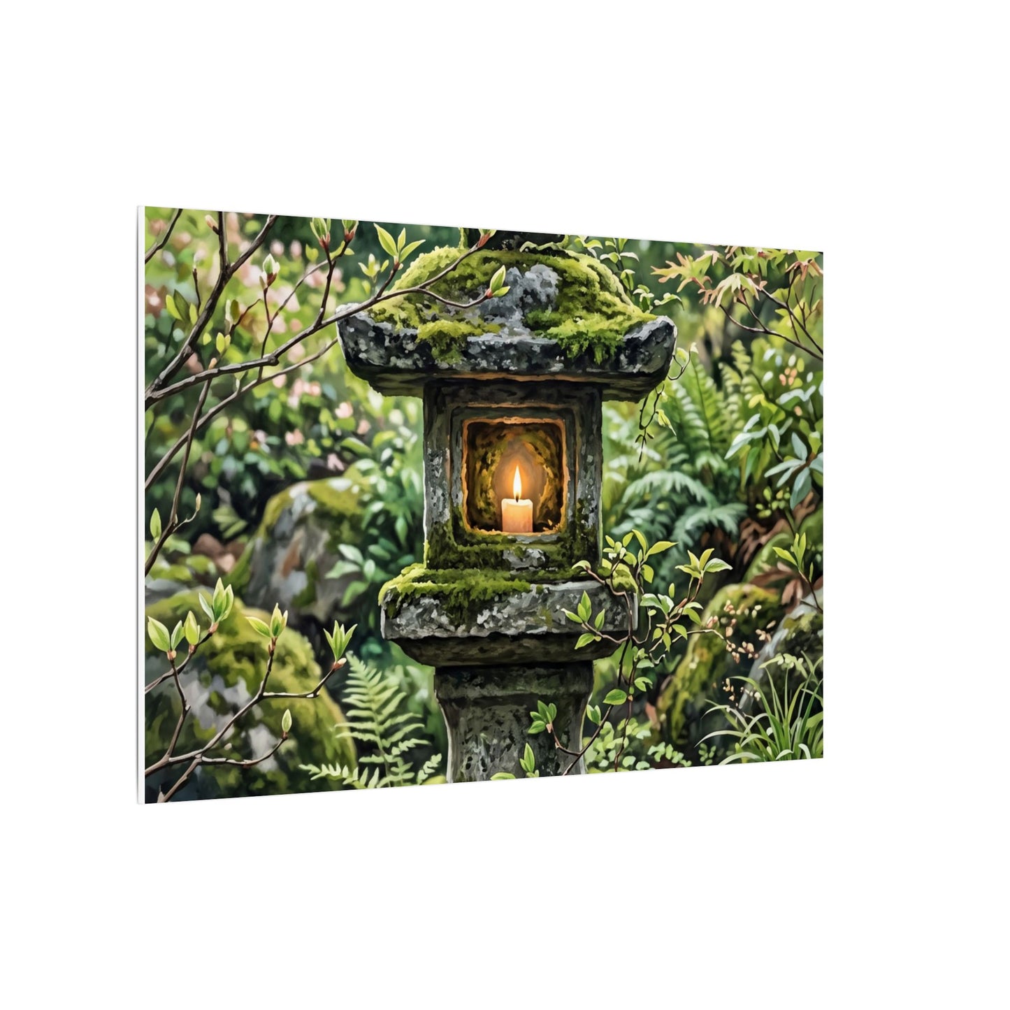 Neutral Stone Lantern Canvas Art - Japanese Pattern Japandi