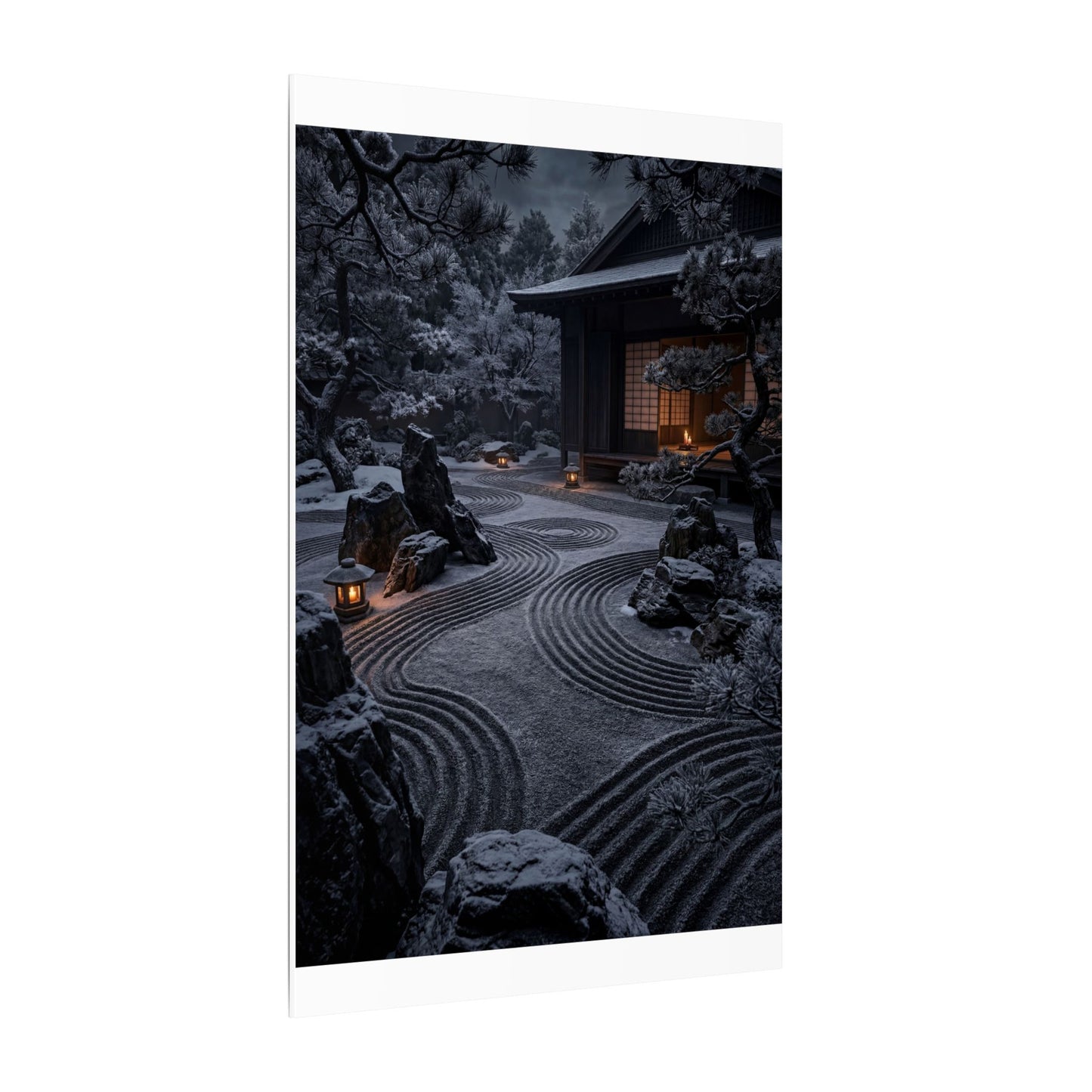 Candlelight Rock Garden Canvas Art - Dark Japandi Fukinsei