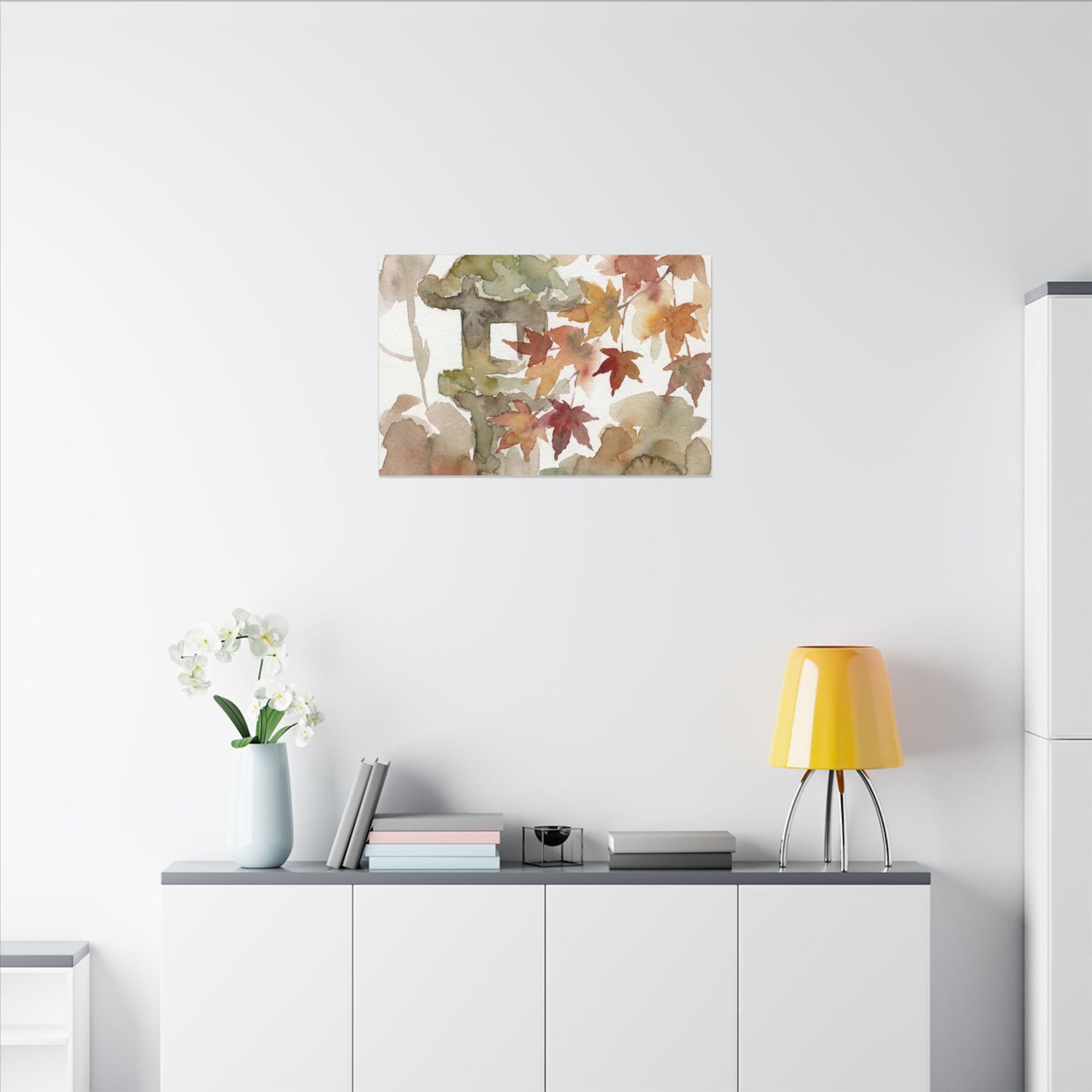 Stone Lantern Watercolor Canvas Art | Earthy Japandi Art