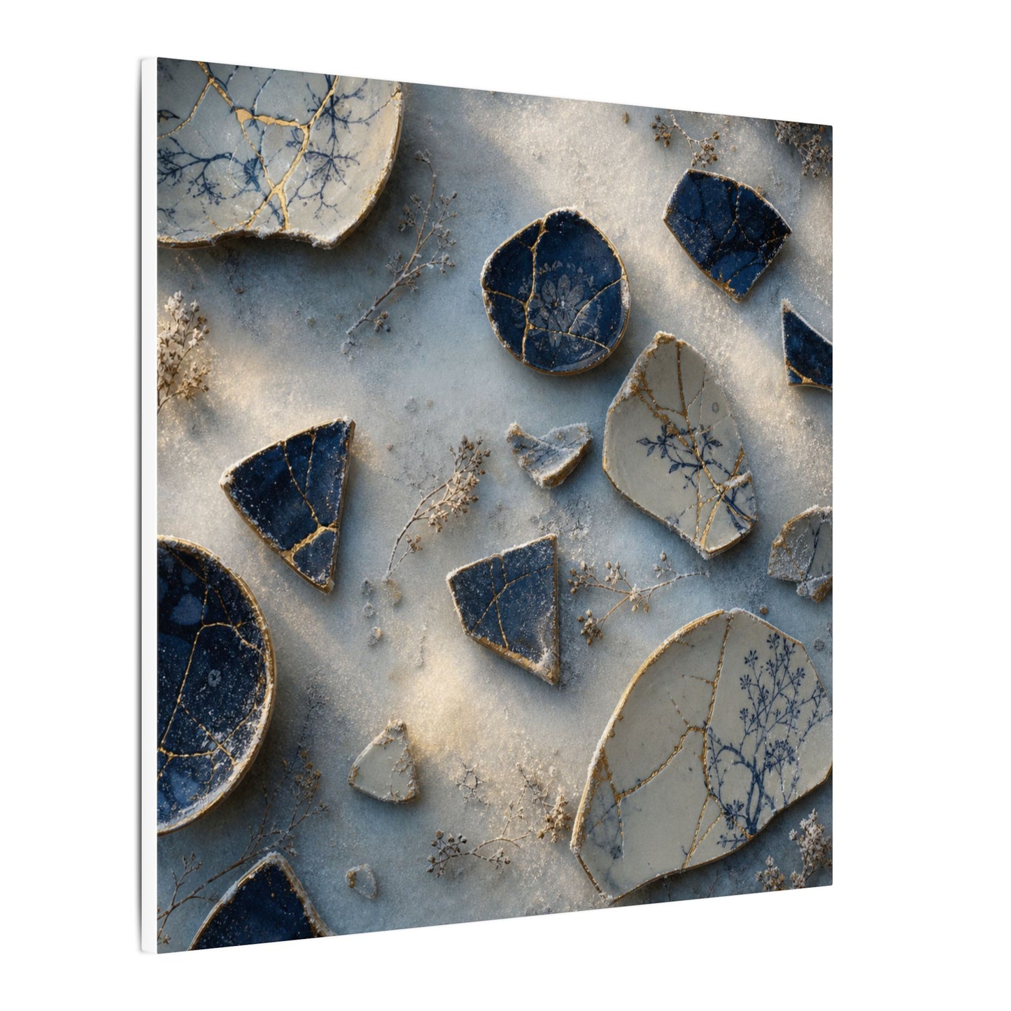 Broken Pottery Canvas Art | Winter Kintsugi Gold Vein Art