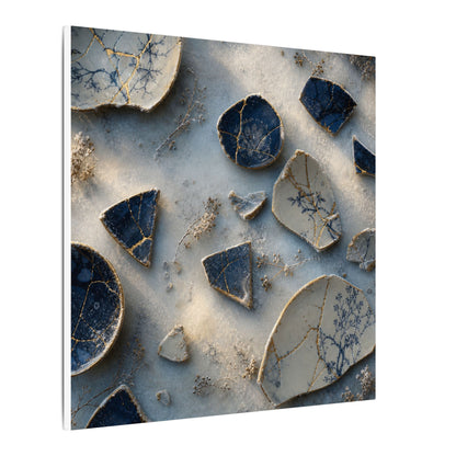 Broken Pottery Canvas Art | Winter Kintsugi Gold Vein Art