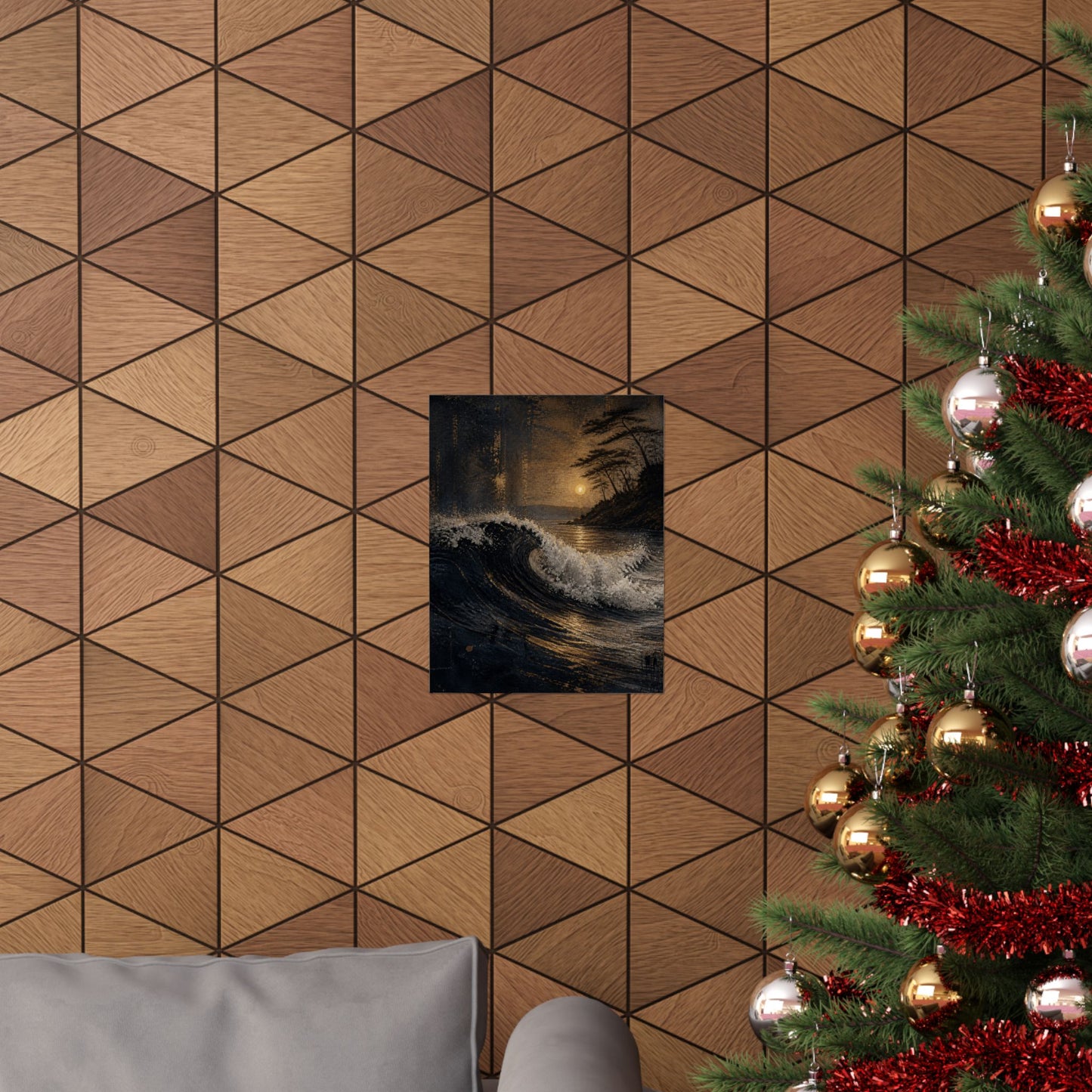 Dark Japandi Ocean Wave in Golden Hour | Dark Texture Wall Art Print