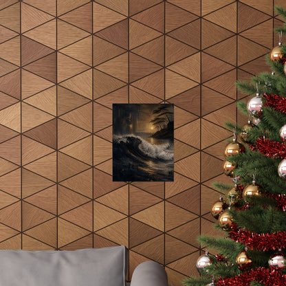 Dark Japandi Ocean Wave in Golden Hour | Dark Texture Wall Art Print