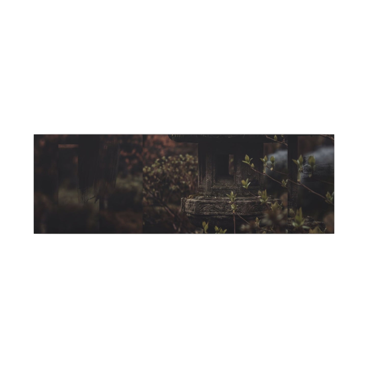 Stone Lantern Spring Canvas Art | Dark Japandi Bold Design