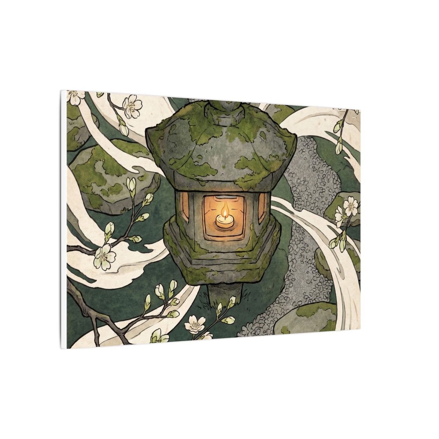 Zen Stone Lantern in Candlelight | Ukiyo E Inspired Canvas Art