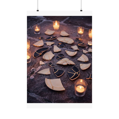 Broken Pottery Winter Wall Art Print | Kintsugi Healing Design Art Print