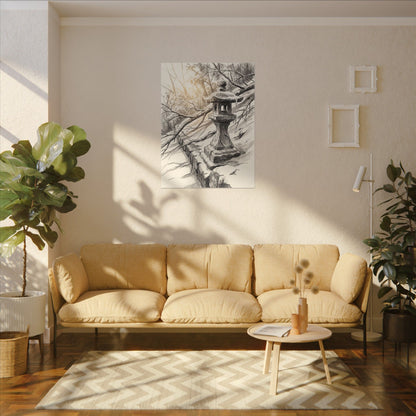 Golden Hour Stone Lantern Canvas Art - Japandi Kanso