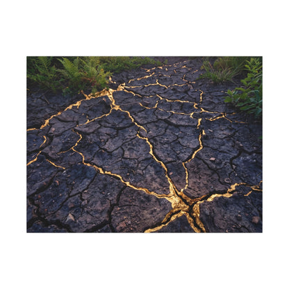 Cracked Earth Canvas Art | Summer Kintsugi Crackle Gold Art