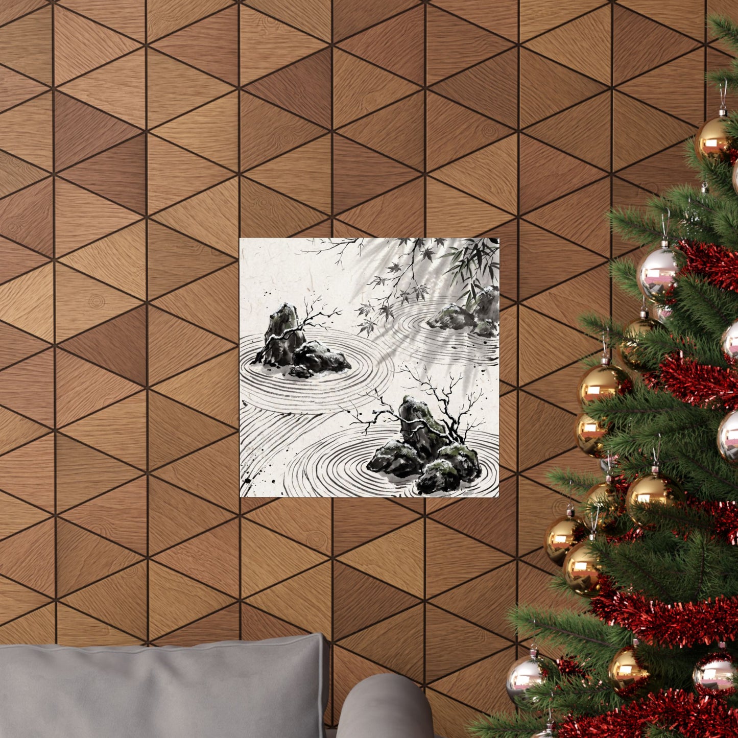 Winter Rock Garden Sumi E Wall Art Print | Serene Decor