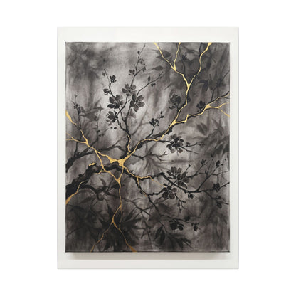 Kanso Cherry Blossom Canvas Art - Kintsugi Crackle Gold