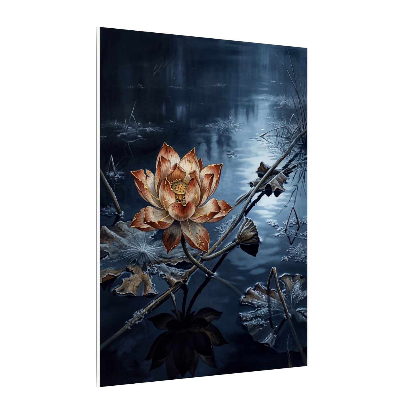 Winter Lotus Flower Broken Beauty Canvas Art | Healing Decor
