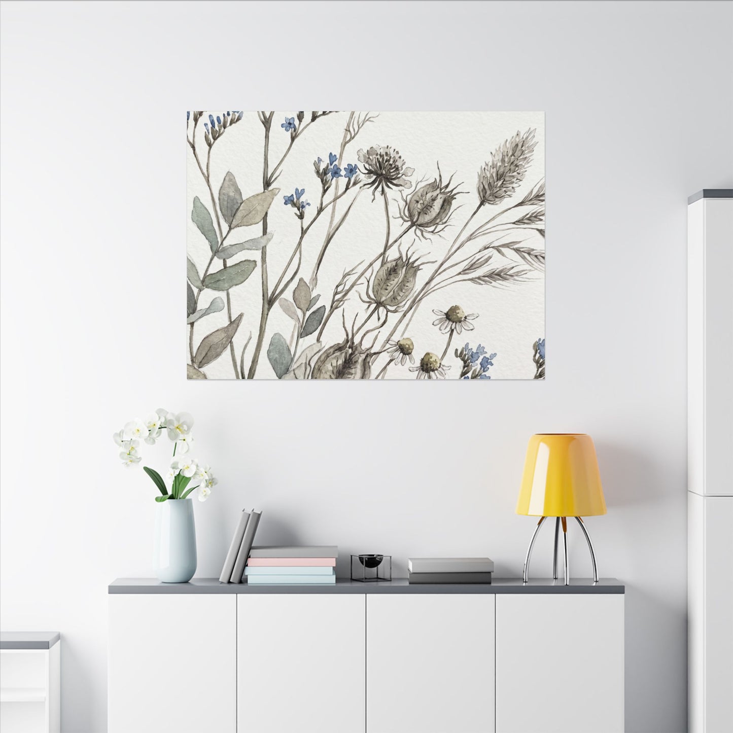 Dried Flowers Canvas Art | Summer Japandi Watercolor Art
