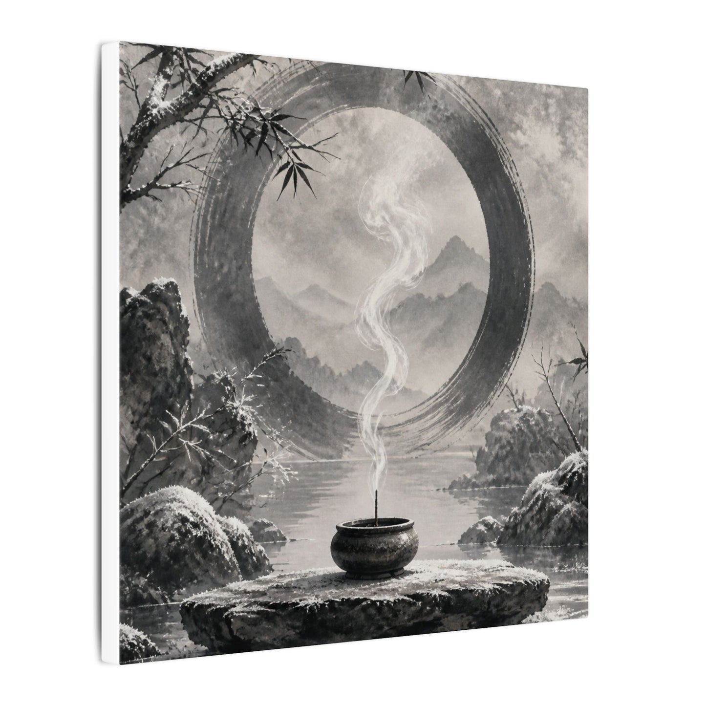 Incense Smoke Canvas Art | Winter Zen Sumi E Art