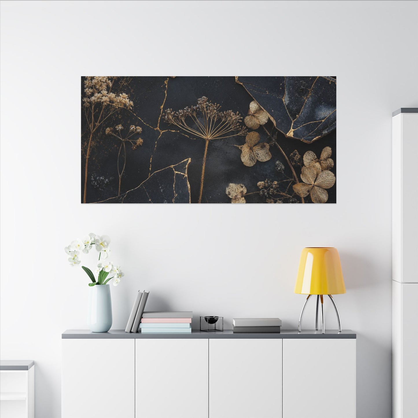 Philosophical Dried Flowers Canvas Art - Broken Beauty Kintsugi