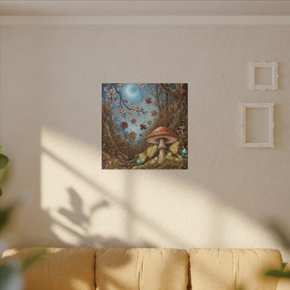 Autumn Cherry Blossom Mushroom Illustration Canvas Art | Enchanting Decor