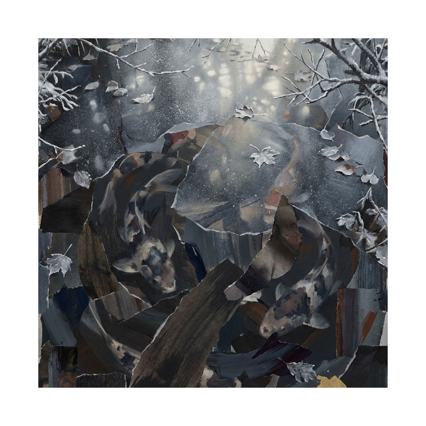Koi Pond Wall Art Print | Winter Dark Japandi Shadow Zen Art