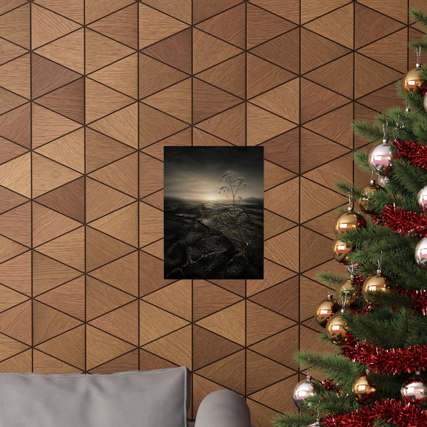 Dawn Cracked Earth Wall Art Print - Dark Japandi Mono No Aware