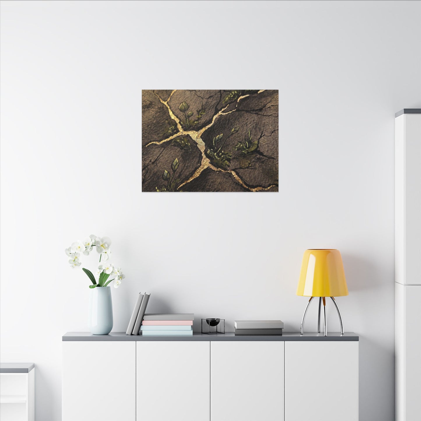 Spring Cracked Earth Charcoal Ink Canvas Art | Luxurious Decor