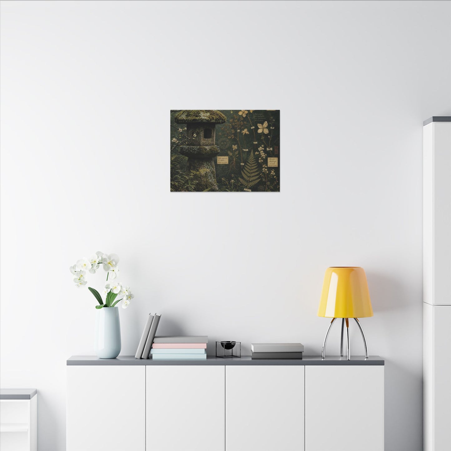 Spring Stone Lantern Herbarium Canvas Art | Nostalgic Decor