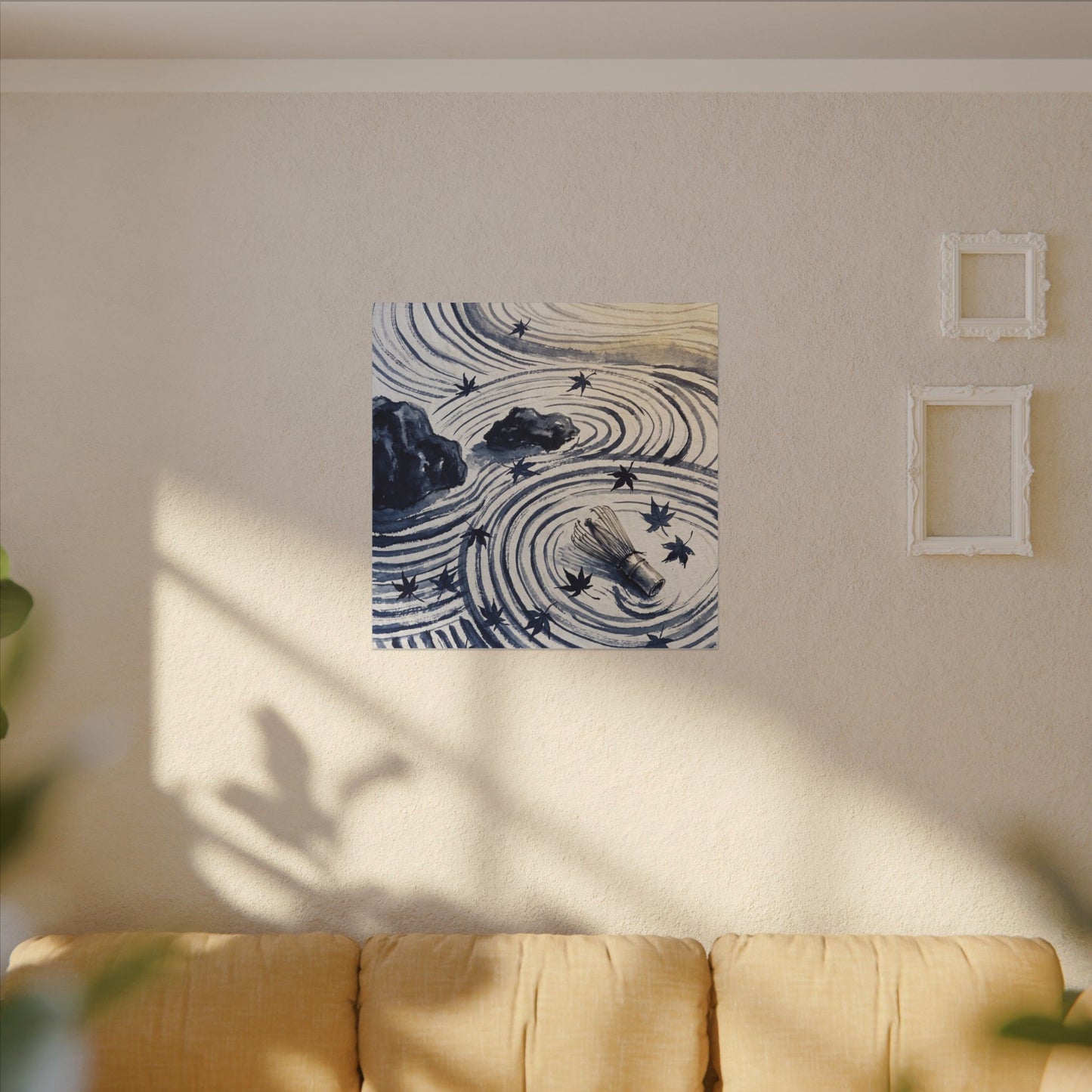 Zen Rock Garden in Golden Hour | Sumi E Canvas Art