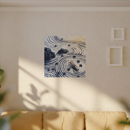 Zen Rock Garden in Golden Hour | Sumi E Canvas Art