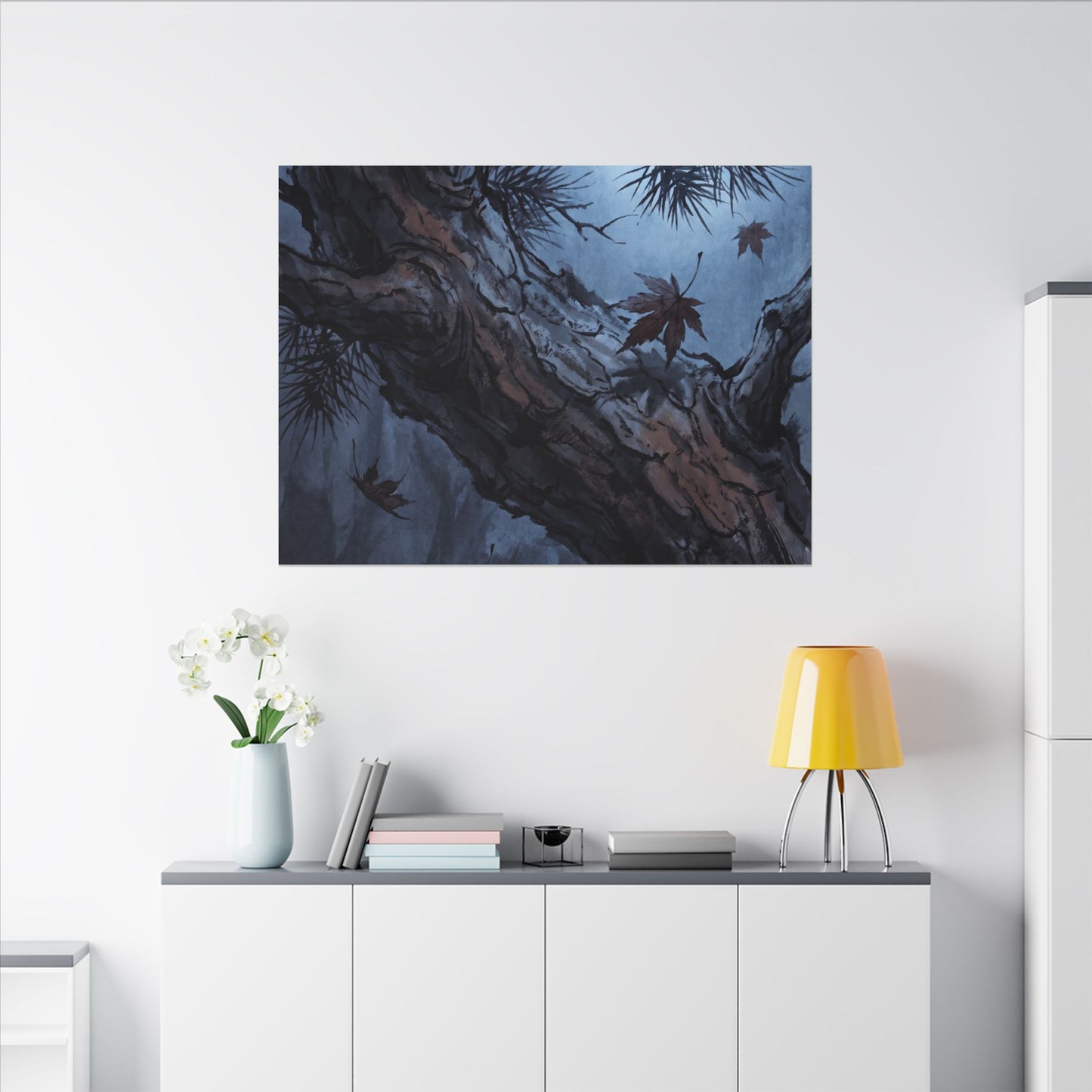 Atmospheric Pine Tree Canvas Art - Shadow Zen Dark Japandi