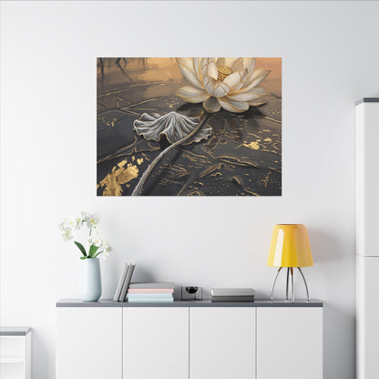 Kintsugi Lotus Flower in Golden Hour | Gold Vein Canvas Art