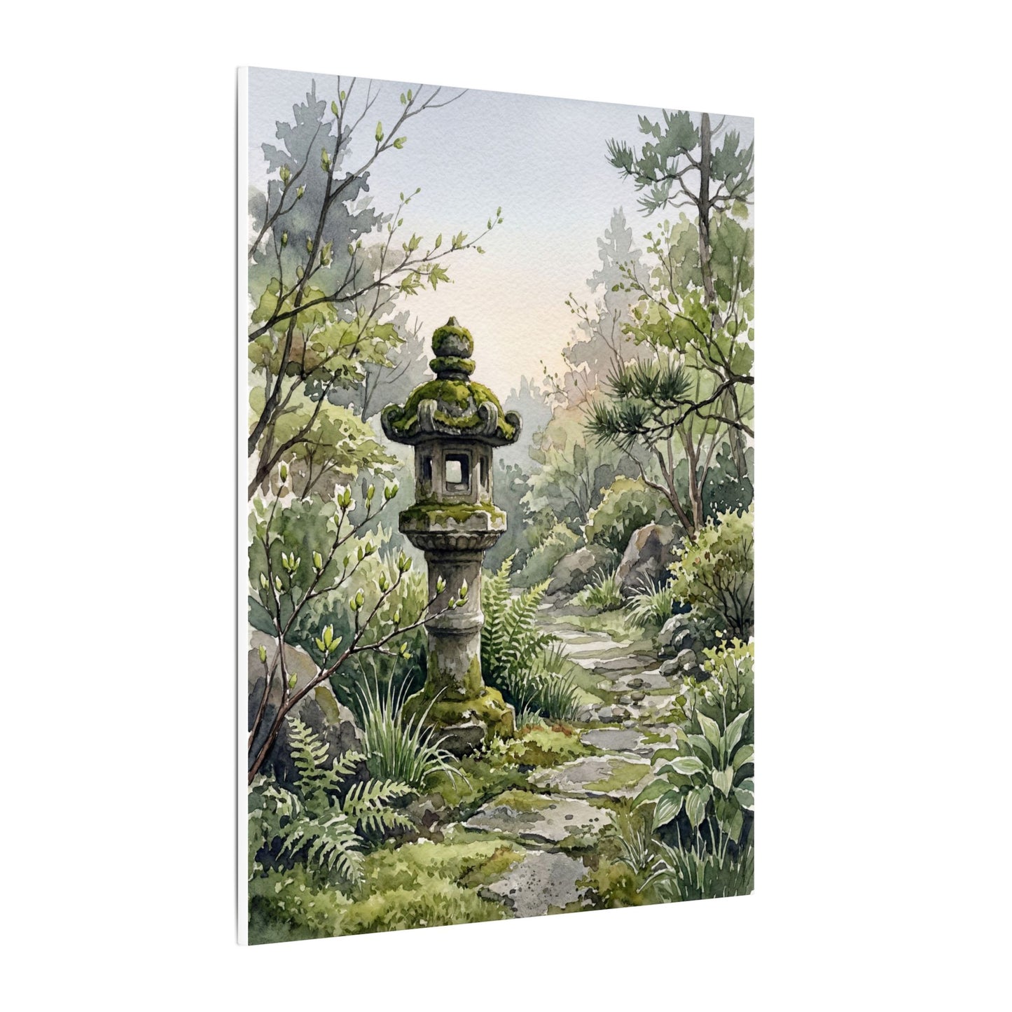 Neutral Stone Lantern Canvas Art - Watercolor Japandi