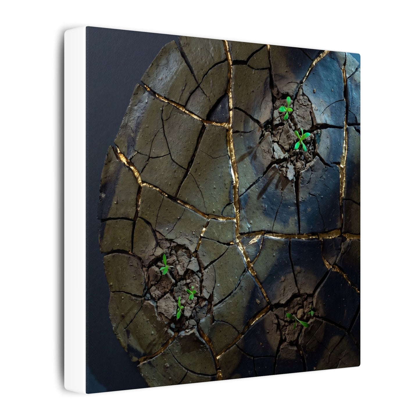 Dark Japandi Cracked Earth in Moonlight | Moody Minimal Canvas Art