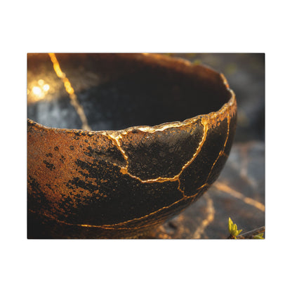 Kintsugi Ceramic Bowl in Golden Hour | Gold Vein Canvas Art