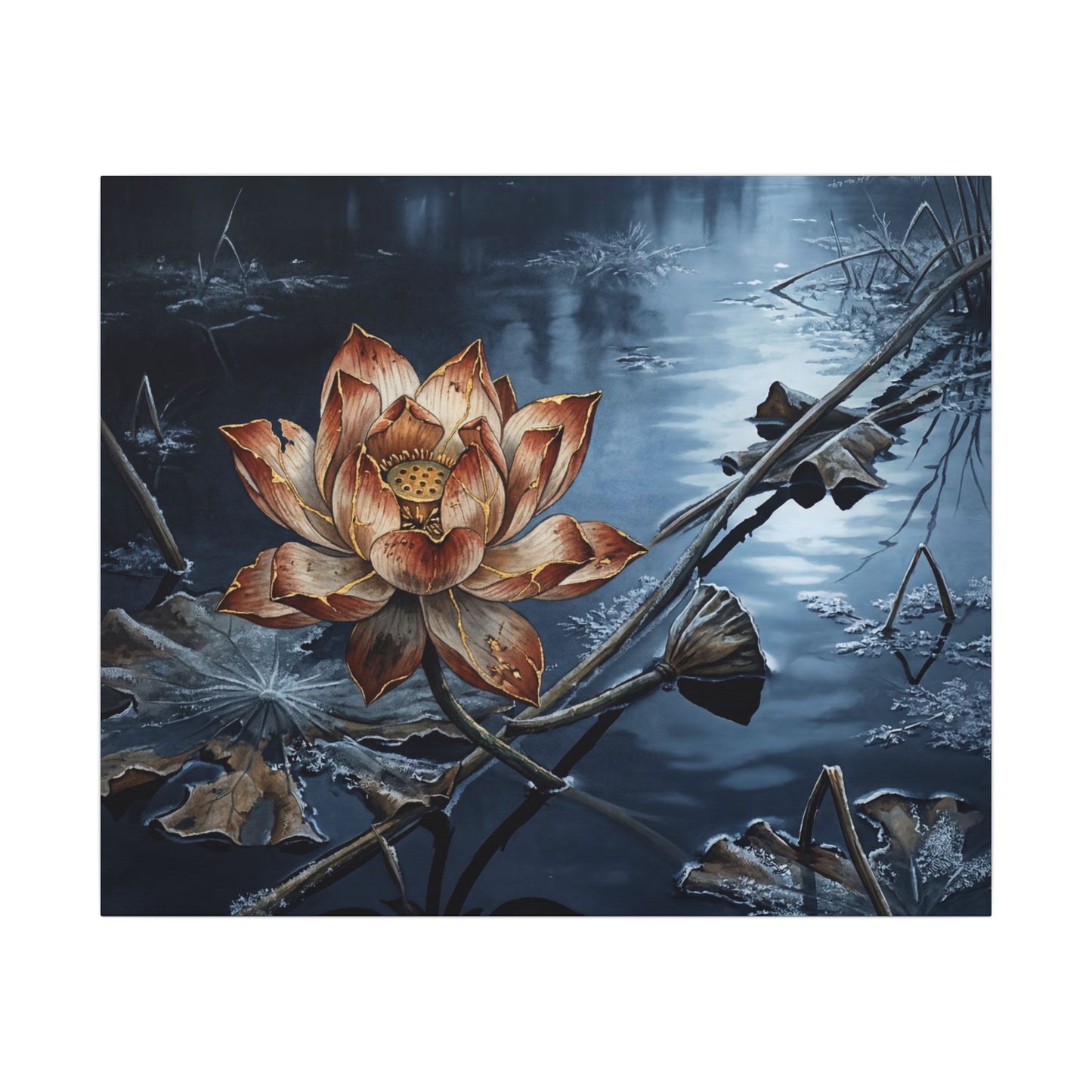 Winter Lotus Flower Broken Beauty Canvas Art | Healing Decor