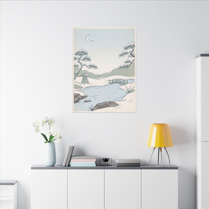 Japandi Moonlit Garden in Moonlight | Minimal Line Canvas Art