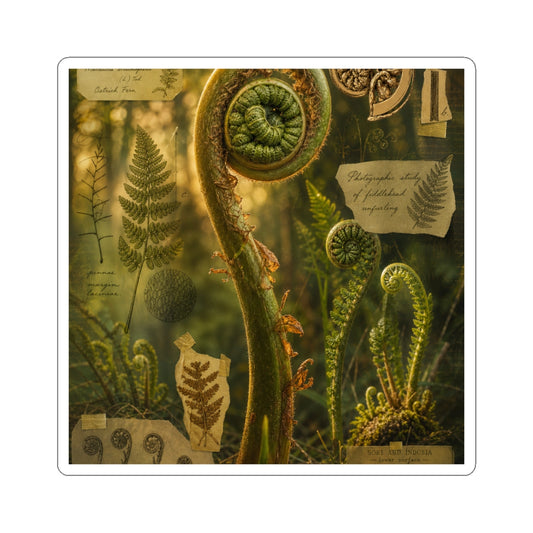 Fern Unfurling Herbarium Sticker | Nostalgic Cottagecore Art