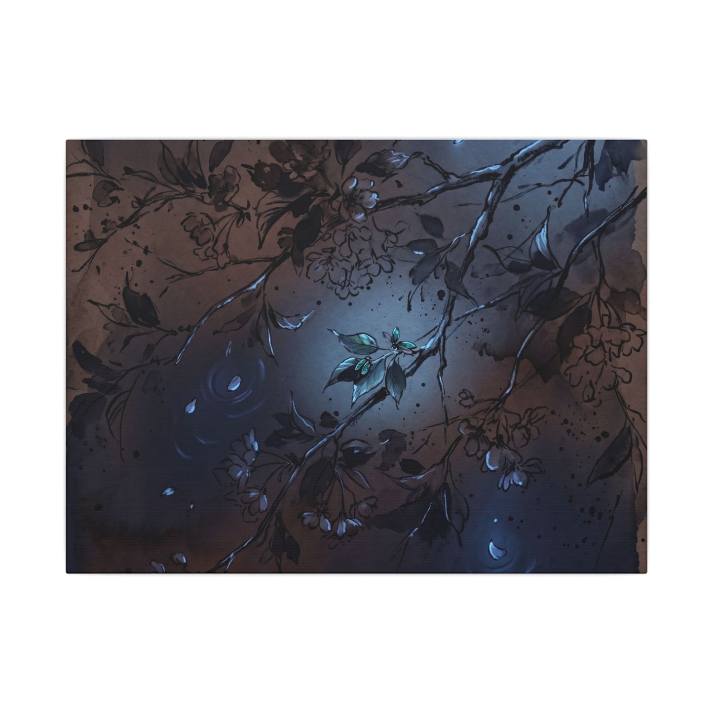 Bold Cherry Blossom Canvas Art - Charcoal Ink Dark Japandi