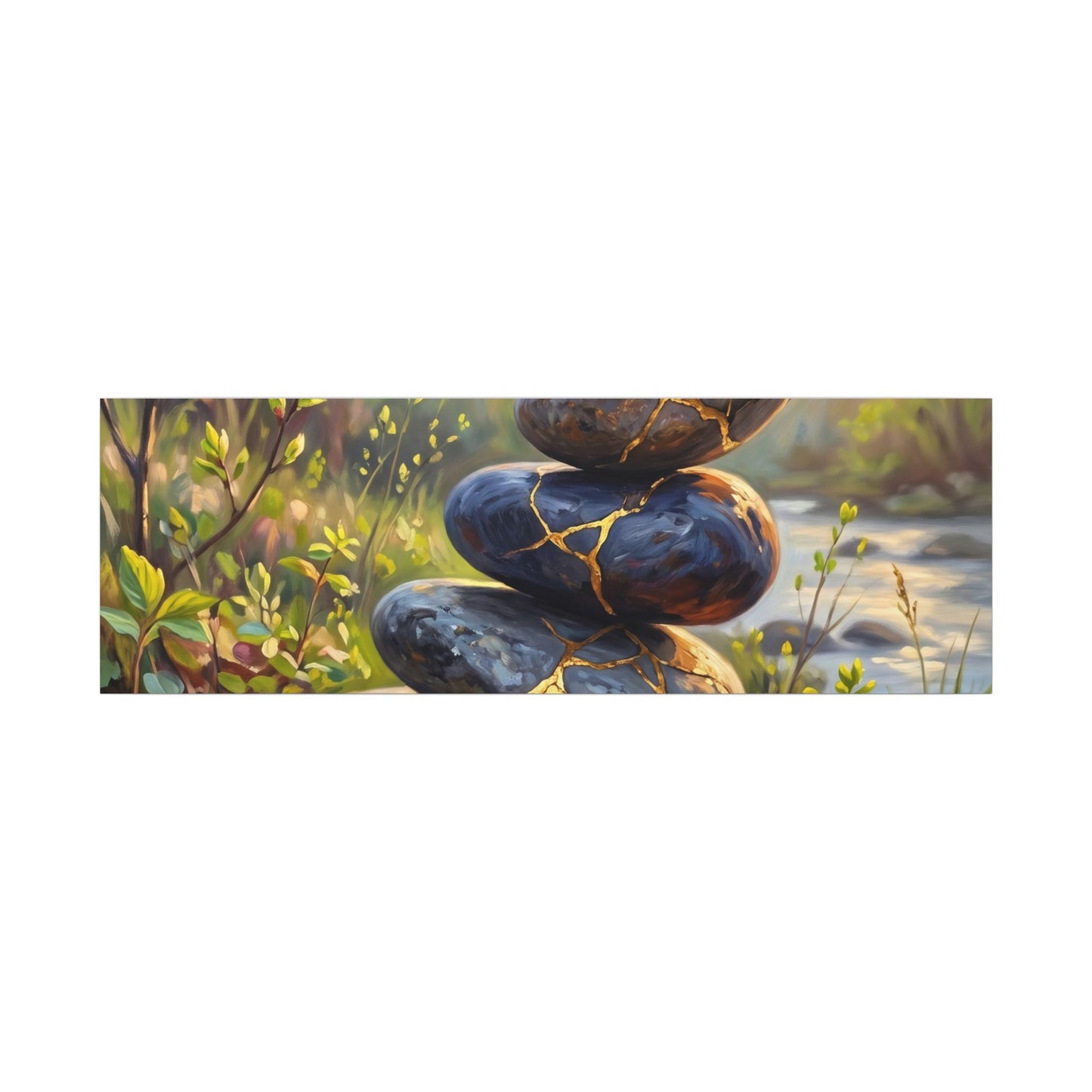 Spring River Stones Gold Repair Canvas Art | Healing Decor