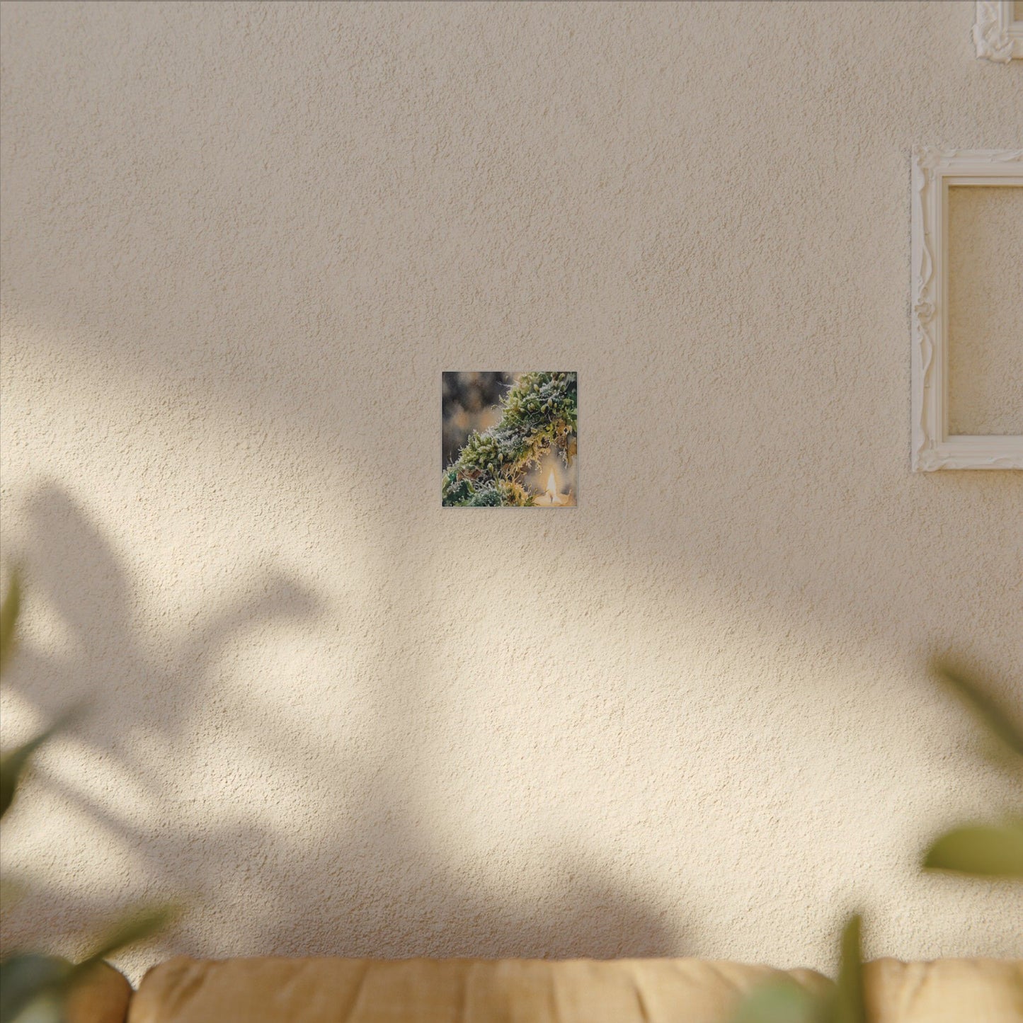 Winter Moss Close Up Watercolor Canvas Art | Neutral Decor