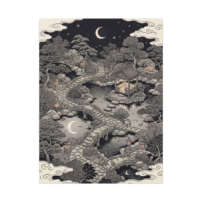 Moonlit Garden Ukiyo E Inspired Canvas Art | Serene Zen Art