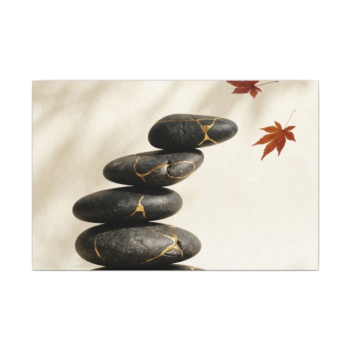 Kintsugi River Stones in Dappled | Crackle Gold Canvas Art