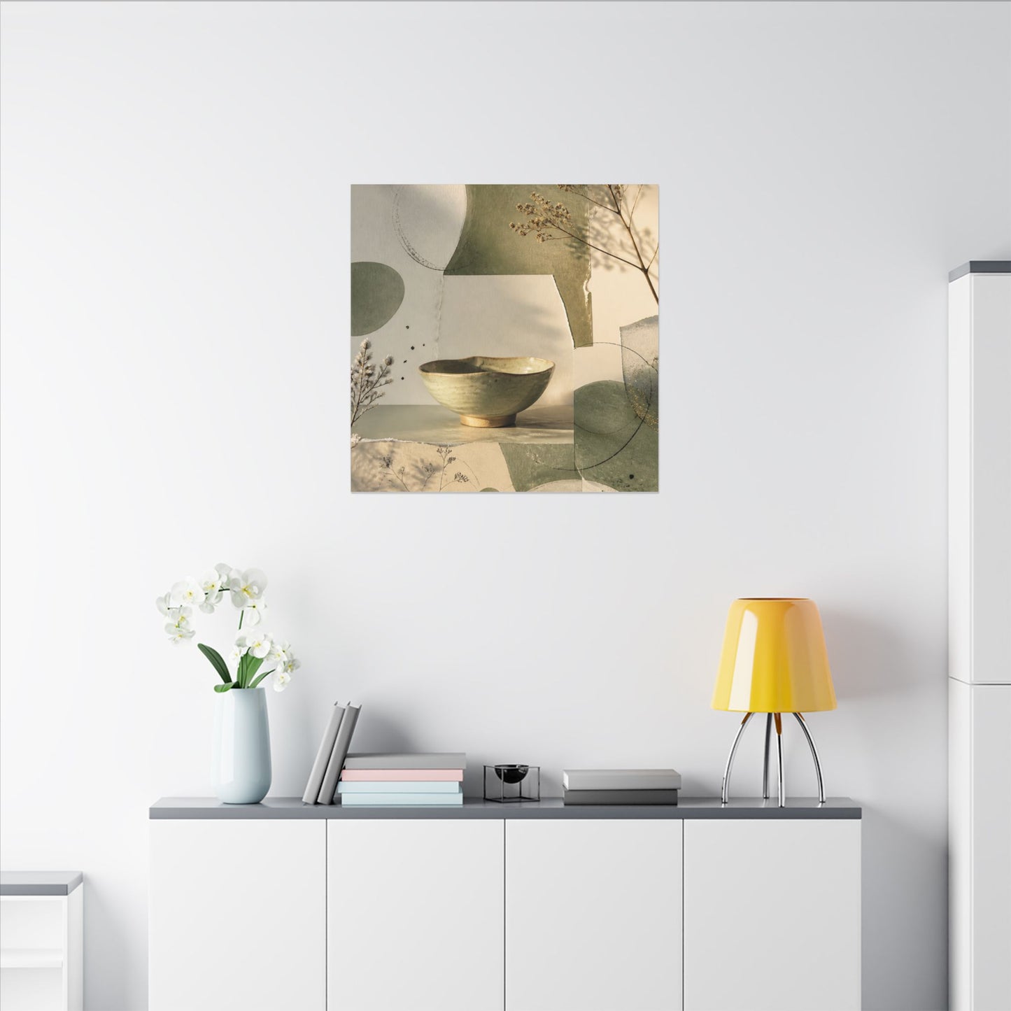 Warm Ceramic Bowl Canvas Art - Minimal Line Japandi