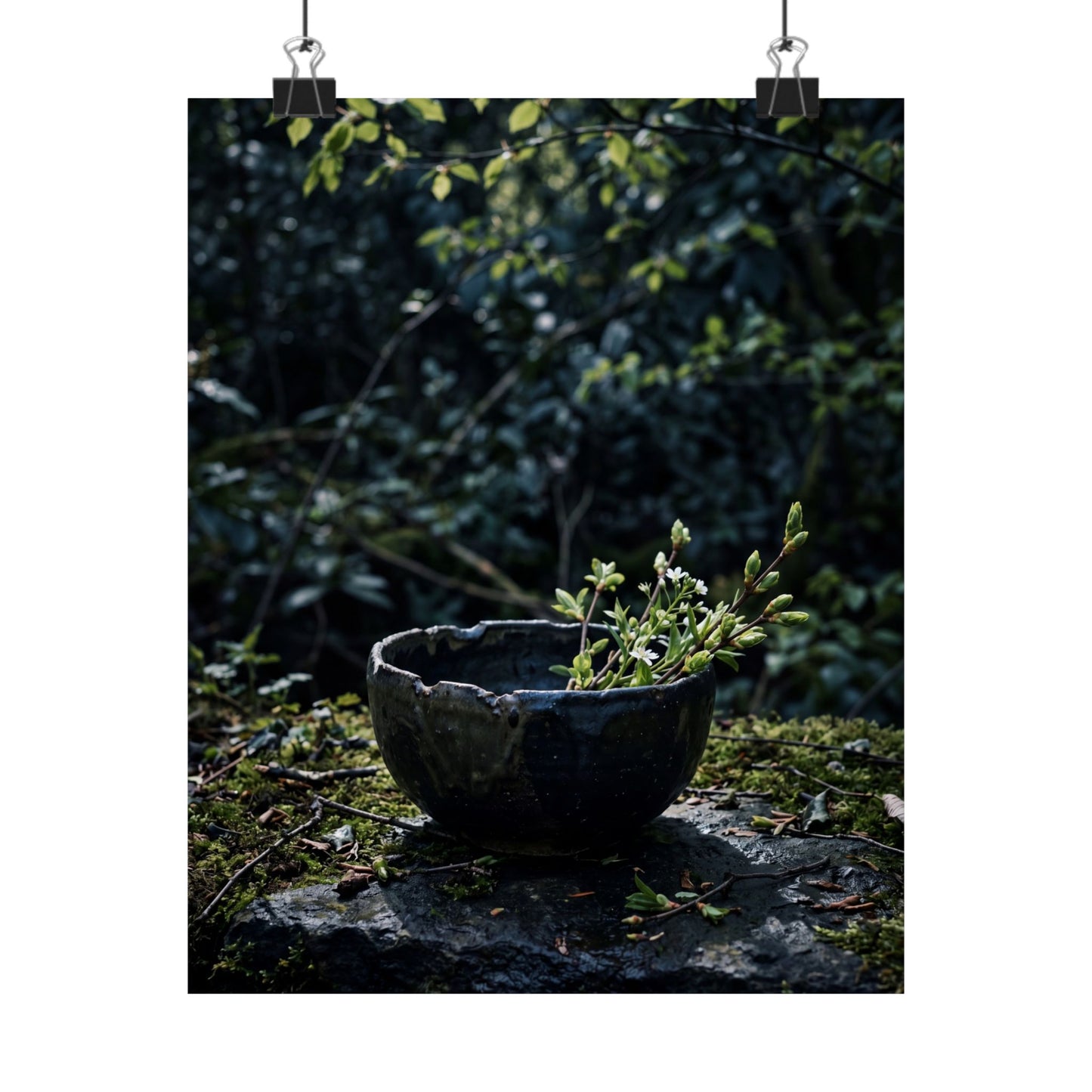 Ceramic Bowl Shadow Zen Wall Art Print | Moody Dark Japandi Art